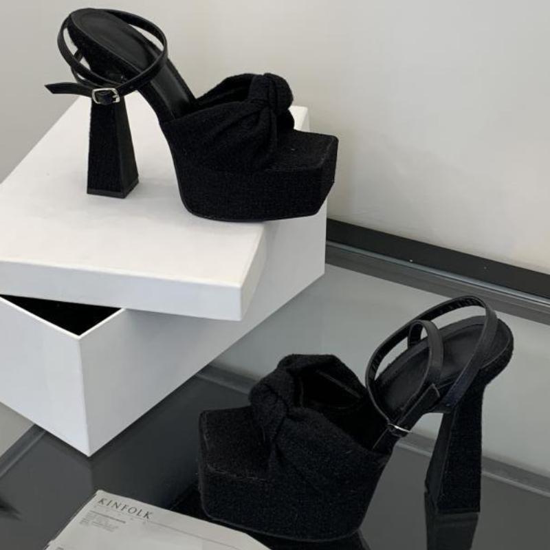 Fashion Luxury Retro Woven Bow High Heels Ankle Strap Waterproof Platform Super High Heel Women Sandals Fashion Comfortable Slide Sandal