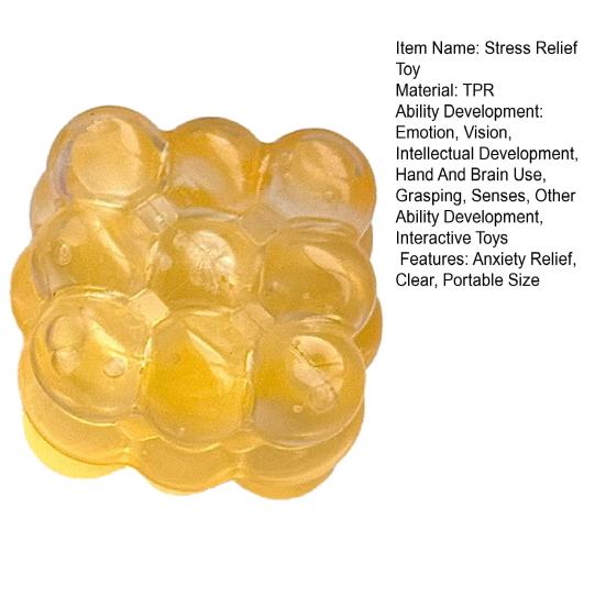 Clear Beaded Cube Squeeze Toy Anxiety Relief Sensory Stress Sugar Ball Soft Stretchy Cube Pinch Toy Home Office Relaxation Tool