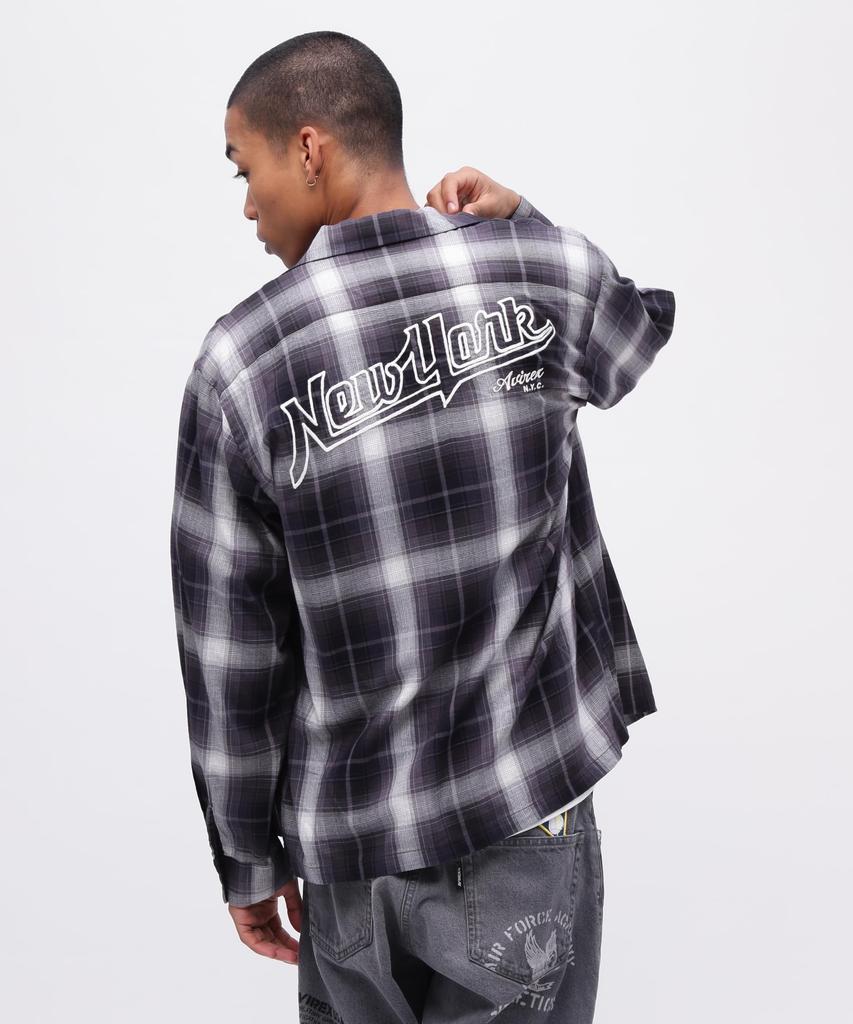 Avirex OMBRE CHECK SHIRT NYC Long Sleeve Ombre Check New York Size Shirt, City, Men's, L, 010, Black, 783-5120007