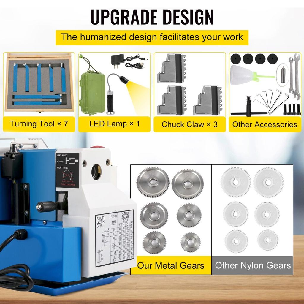 Mini Metal Lathe, 7"x14" Benchtop Metal Lathe, 550W Variable Speed 2250RPM Metal Lathe, with 3-jaw Chuck CNC Mini Lathe Machine, Precision Mini Lathe