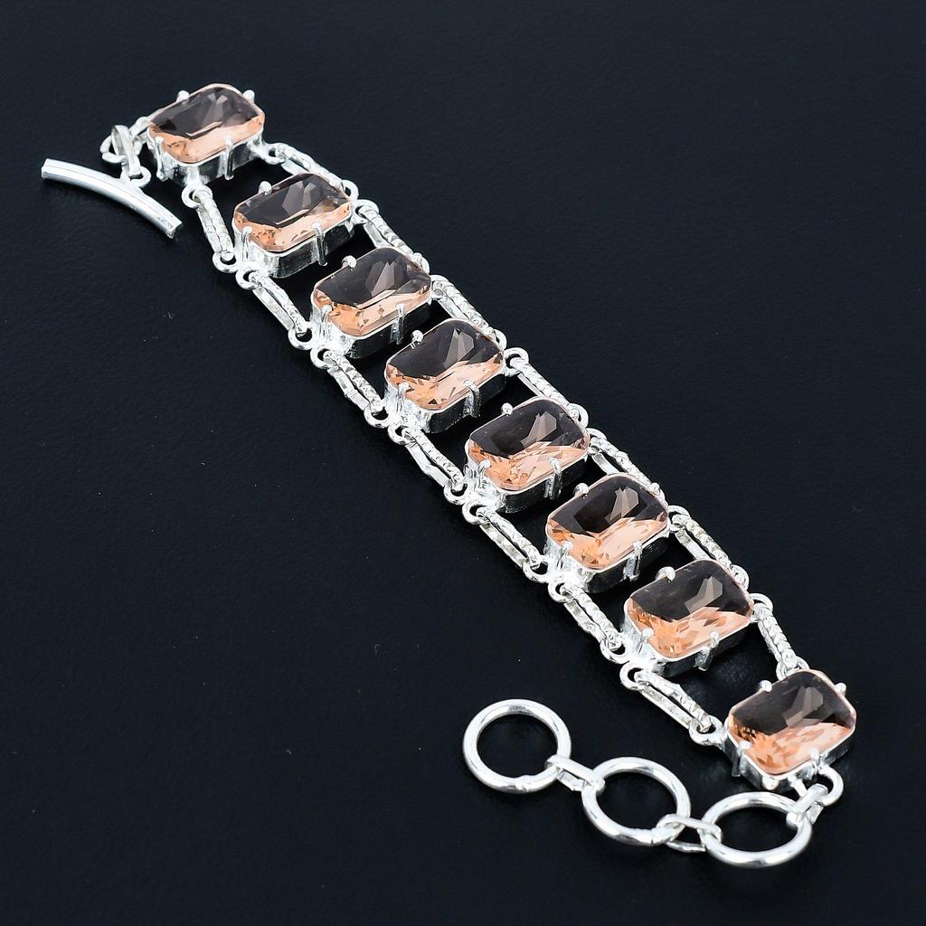 Faceted Morganite Bracelet 925 Sterling Silver Jewelry Adjustable Chain Bracelet Cushion Shape Gemstone Handmade Jewelry Gift For Her