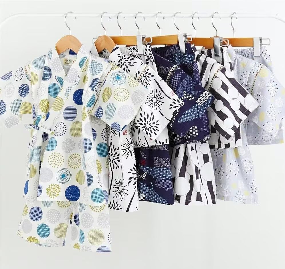 JIUJIUYCL Jinbei Set for Summer Yukata Top and Bottom Lightweight and with Japanese Cute Kimono for Perfect for Summer Fireworks and Evening Cool
