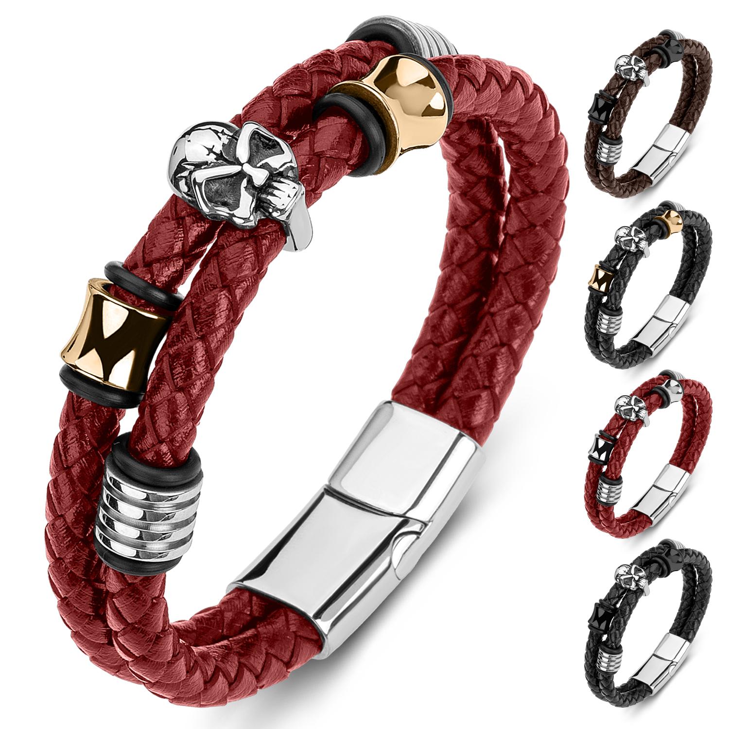 

Персонализированный кожаный браслет с черепом из титановой стали