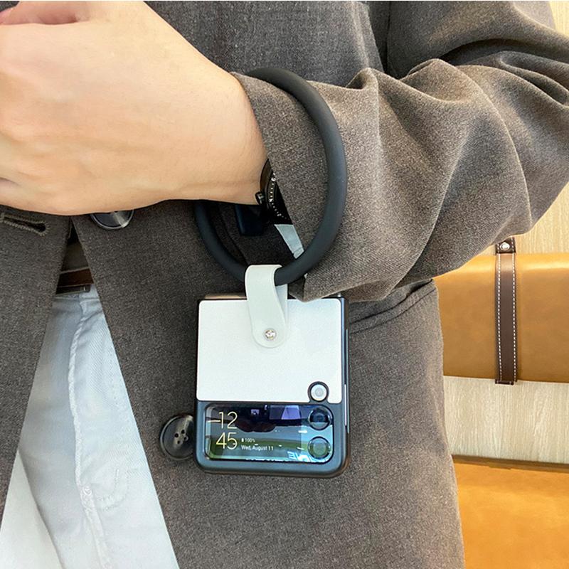 Luxury Pu Leather Phone Case For Samsung Galaxy Z Flip 4 3 Back Cover With Portable Bangle