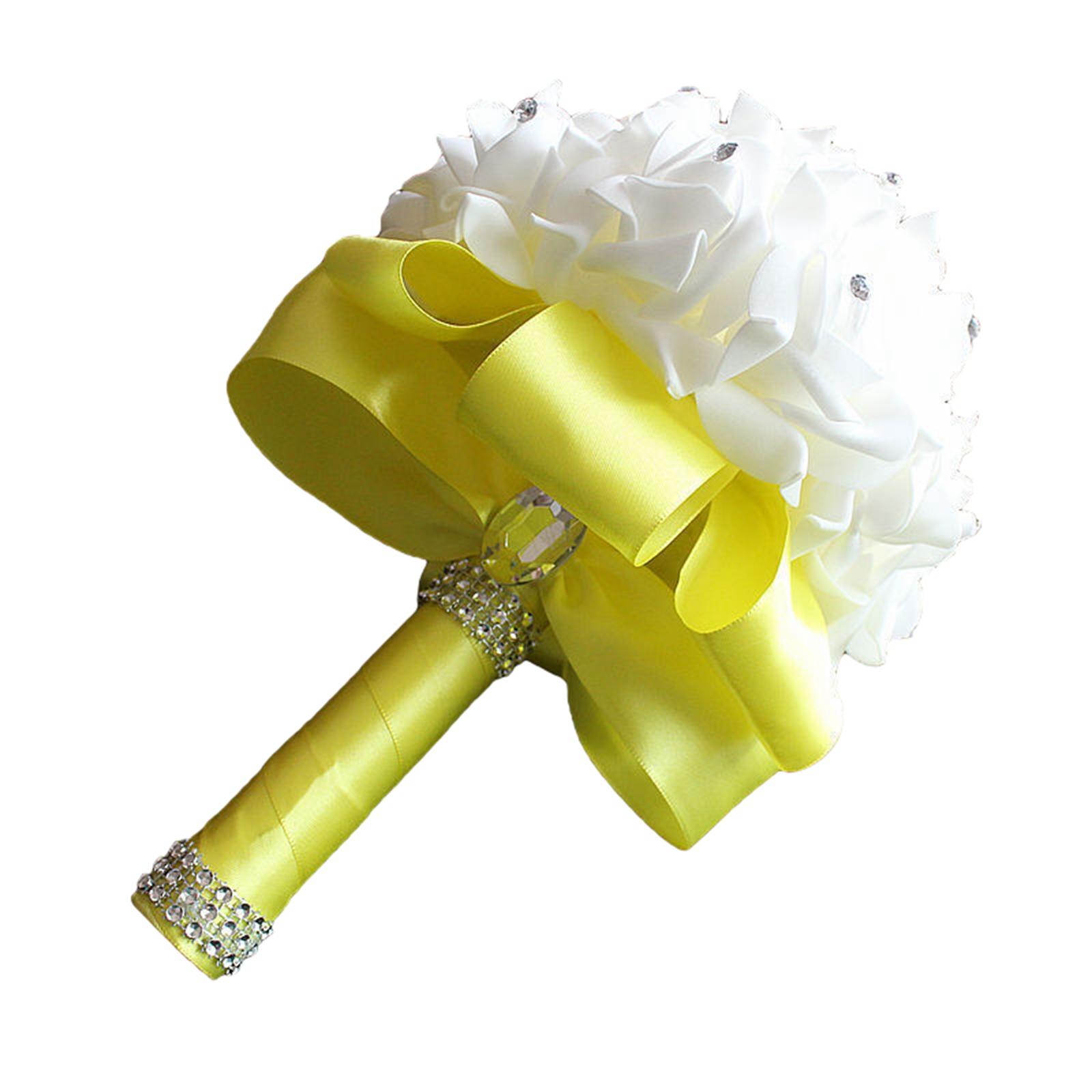 

Искусственный свадебный букет невесты, романтический ручной цветок для подружки невесты с лентой 18cm*24cm жёлтый