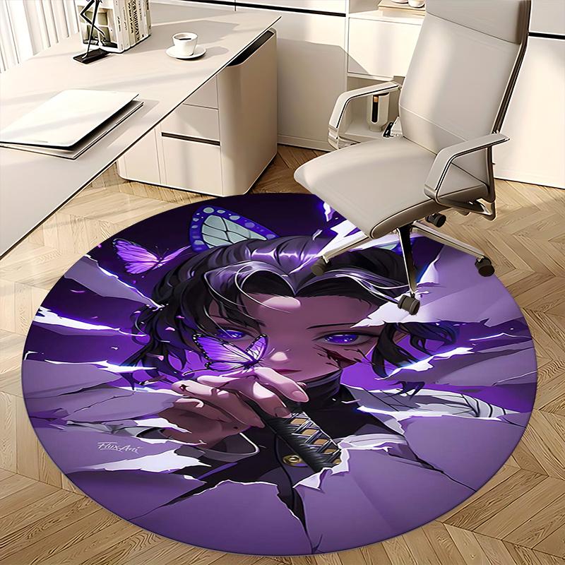 Butterfly Warrior,Purple Demon Slayer Chair mat Round Rug Office carpet, Non slip, Suitable for Living Rooms, Bedrooms Decor.1205433a
