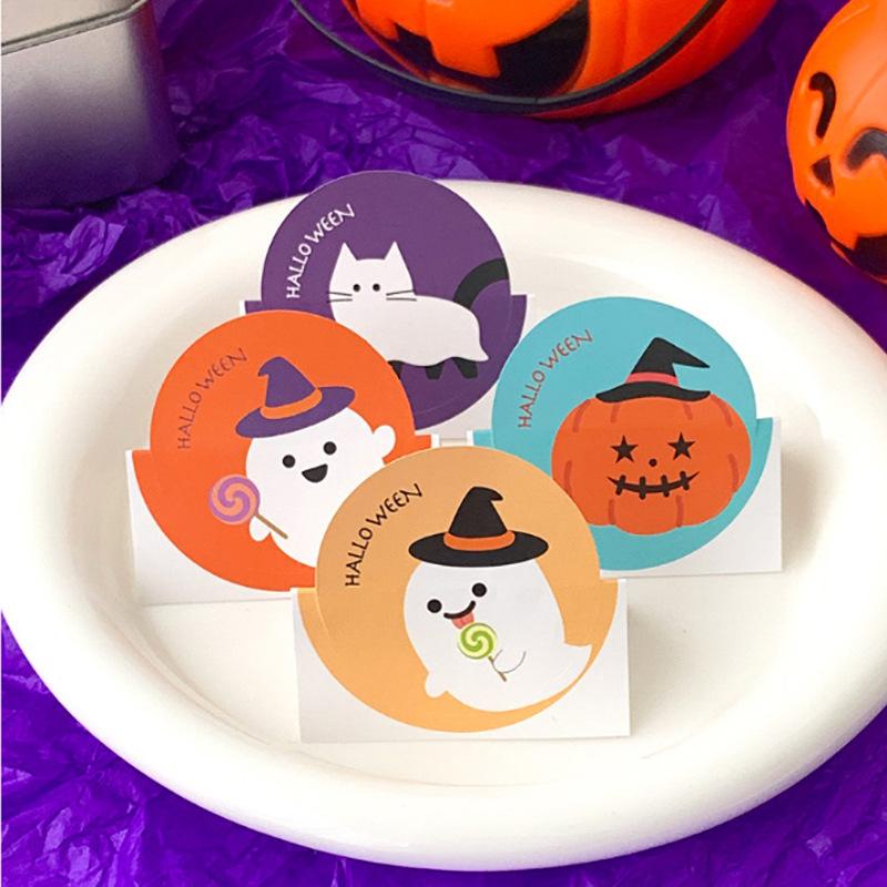 40pcs Halloween Round Pumpkin Ghost Pattern Stickers,Gift Box Sealing Sticker Candy Cookies Chocolate Baking Decor Labels