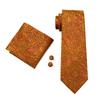 Dibangu Ties for Men Orange New Design Silk Tie Mens Necktie Hanky Cufflink Alloy Ring and Tie Tack Pin Set for Formal Party