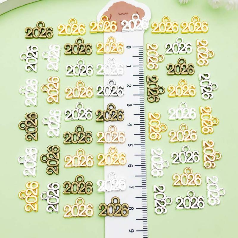 50Pcs Vintage Alloy 9*14Mm Number Charms 2026 2027 Year Pendants Diy Earring Bracelet Necklace Jewelry Making Crafts Accessories