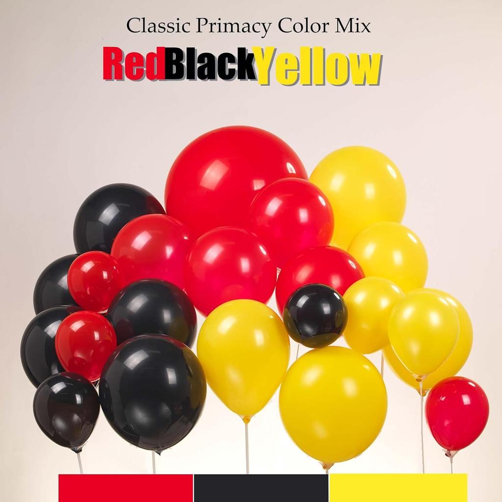 Red black yellow balloon garland kit 124pcs with large lightining Starburst mylar balloons for Carnival Cartoon theme Race Car Party Theme birthday