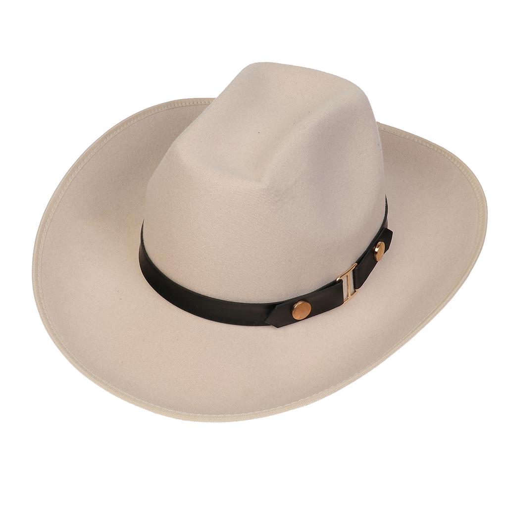 Unisex Western Cowboy Hat Wide Brim Roll‑Up Brim Double‑Top Felt Fedora Hat,10 Colors,Multiple Optional Detachable Hat Bands
