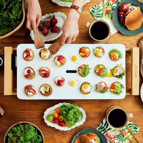 Princess Table Grill Stone White Ceramic Hot Plate, Large, Perfect for Yakiniku, Smokeless, Temperature Control, Easy Cleaning, Perfect for Home Parti