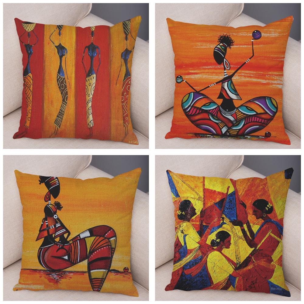 Abstract Painting African Living Pillowcase Woman Home Decor Gallery Exotic Cushion Cover