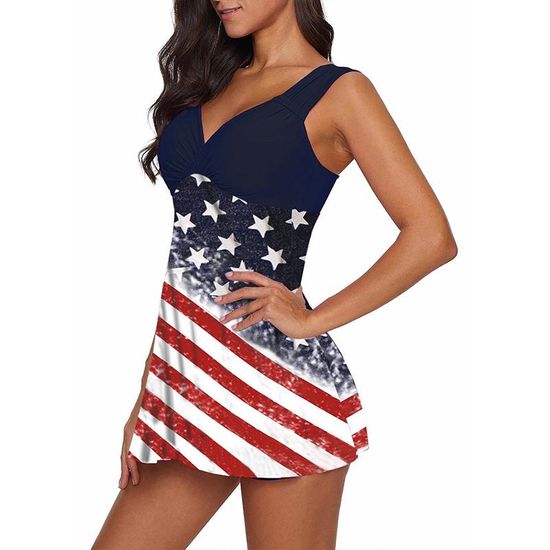 Damen Neckholder-Bikini-Tankini-Badeanzug, grüner Badeanzug mit Blumendruck