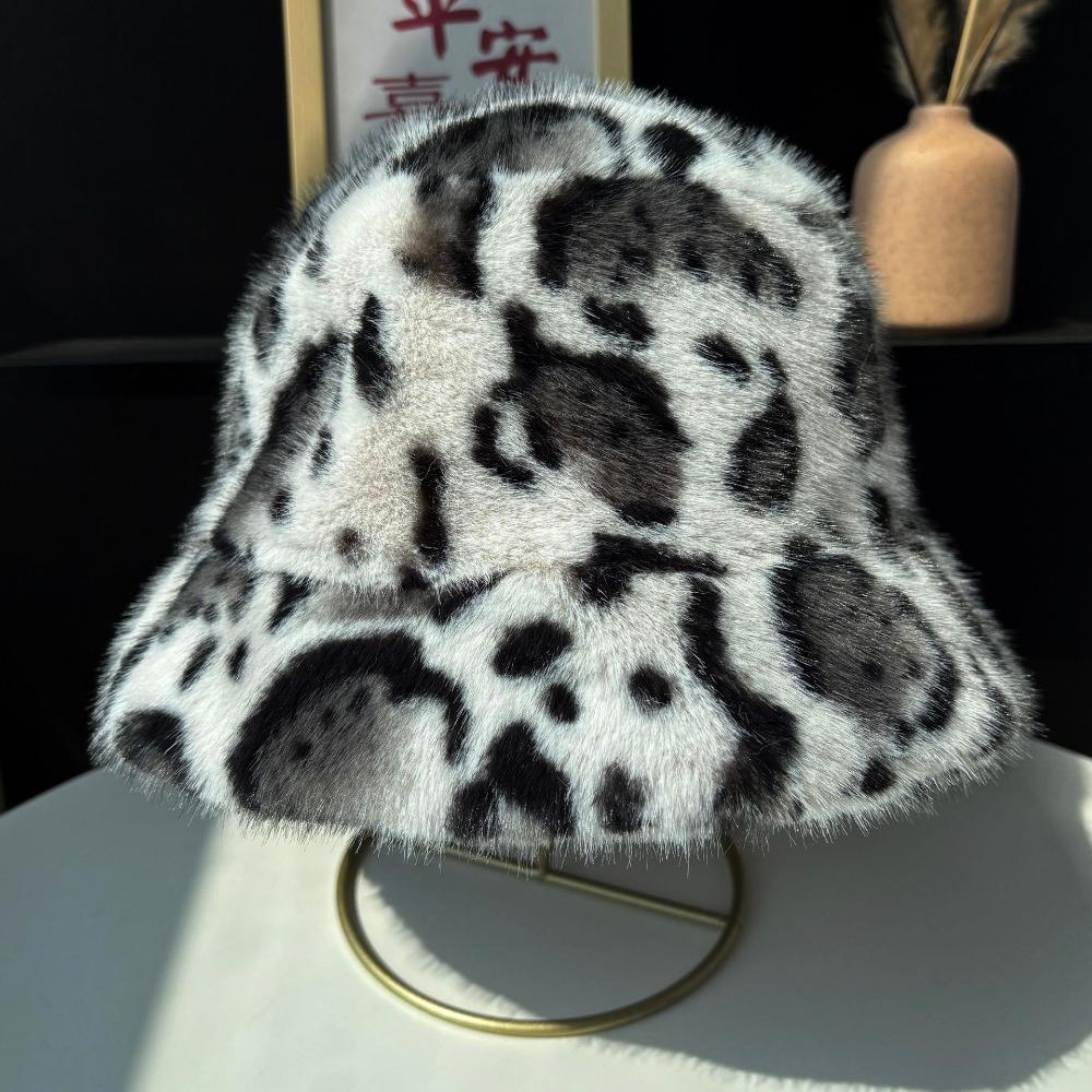 Retro Leopard Print Fisherman's Hat Leopard Print Autumn Winter Warm Hat  for Daily Wear