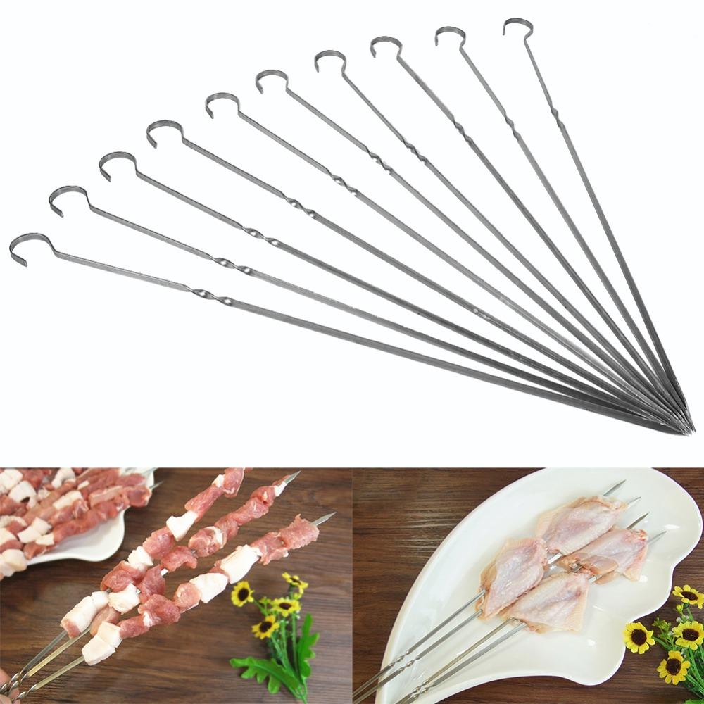 12PCS Stainless Steel BBQ Skewers Hooked Handle Grill Skewers Kabob Sticks Vegetable Skewering