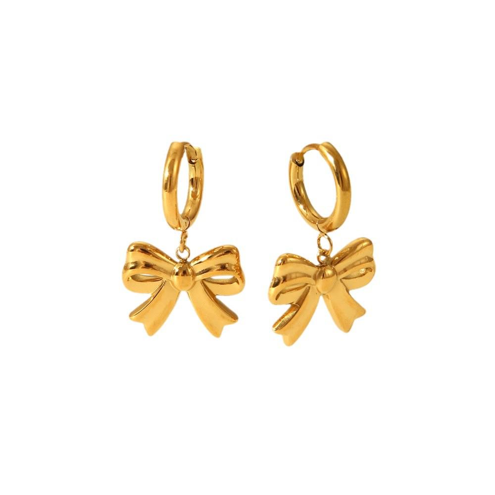 Chic Bow Coil Earrings: European & American Style In Stainless Steel