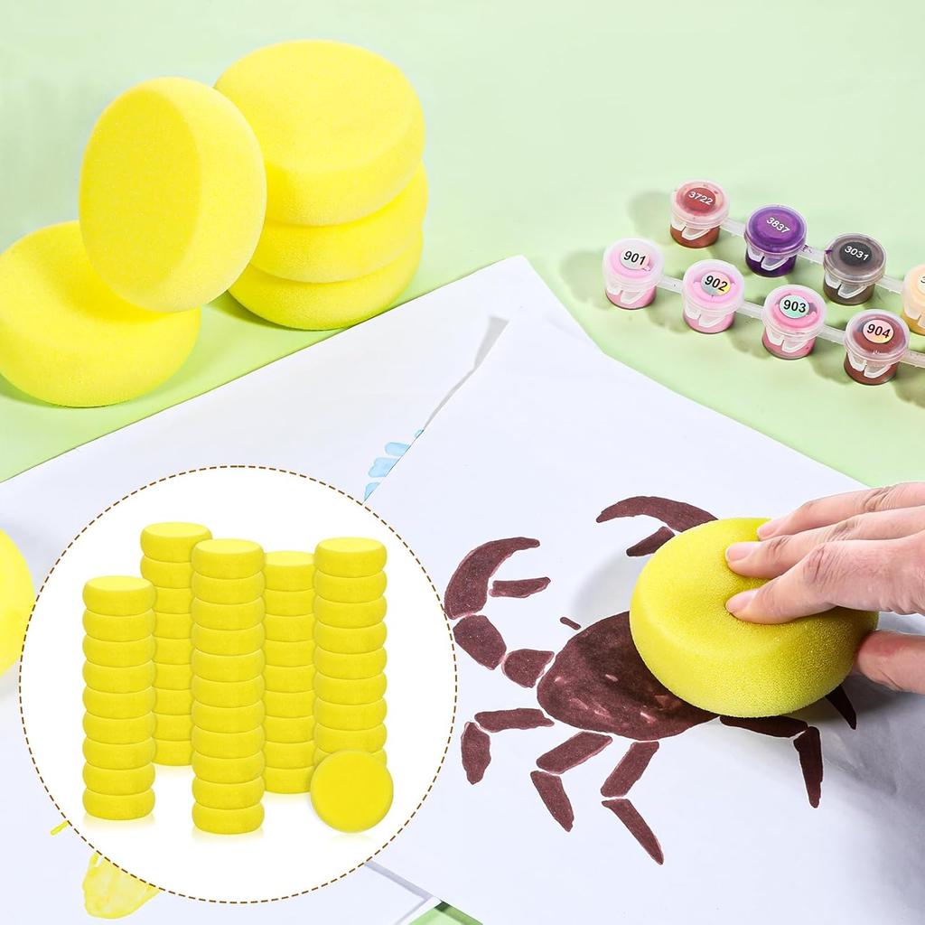 50 Pack Painting Sponge Pottery Sponges 2.9 Inch Round Sponge Clay Sponges for Pottery Yellow Artist Sponges for Face Painting Pottery Ceramics Art