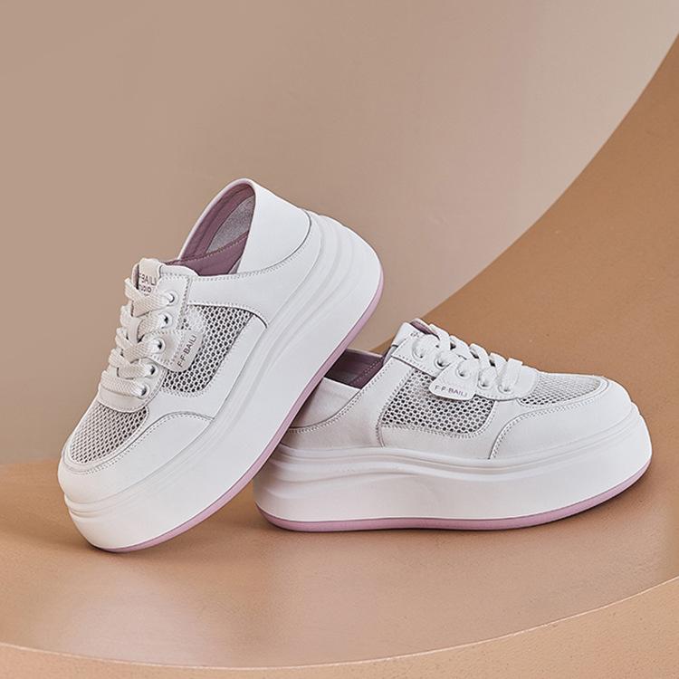 

Mesh breathable leather little white shoes women s new versatile thick-soled muffin net shoes sports and leisure board shoes 40
