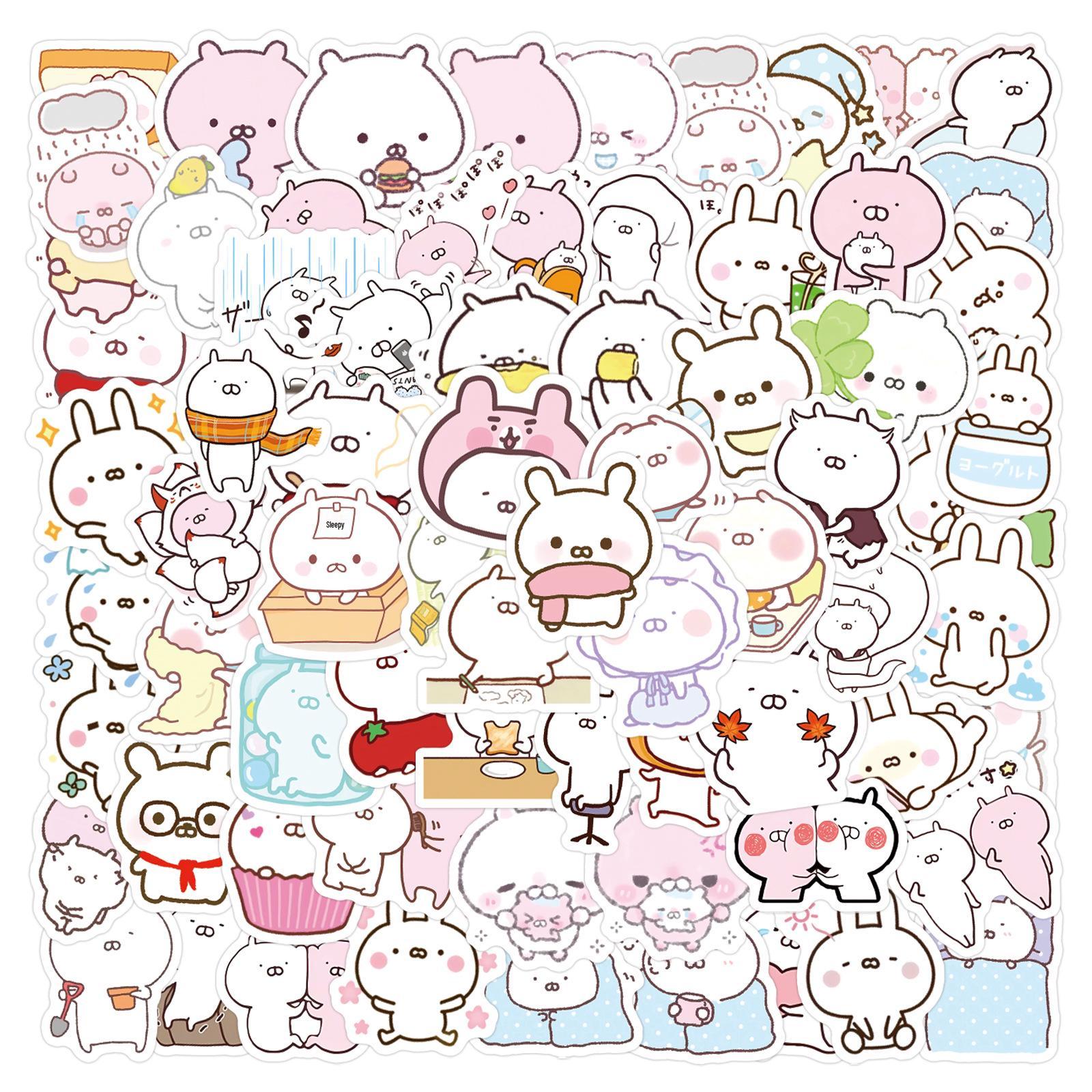 

100 Cute Bunny Ball Stickers: Adorable Japanese Cartoon Design for Phones & iPads, Waterproof