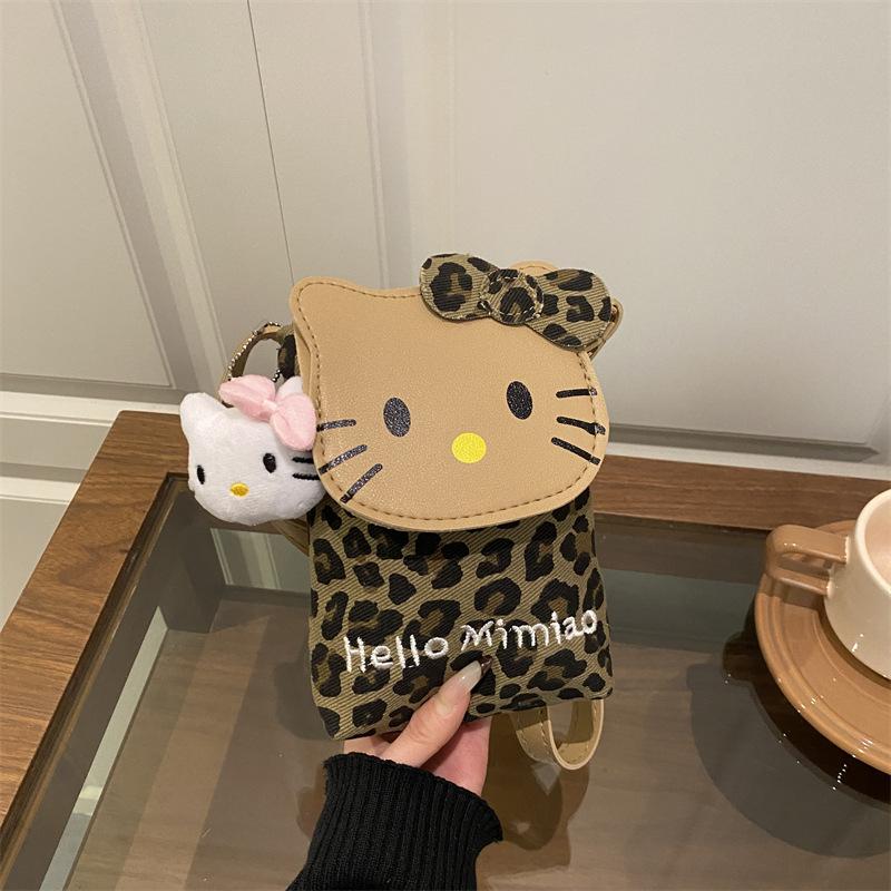 Cute Cat Print Shoulder Bag for Women Leopard Print Crossbody Purse Mini Faux Leather Handbag Trendy Fashion Casual Daily Bag