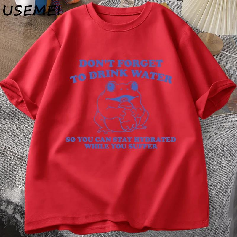 Bleib hydriert während du leidest T-Shirt Vintage-Stil Lustiges Frosch-Grafik-Tee Sommer Kurzarm T-Shirts Übergroße T-Shirts