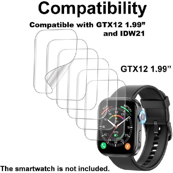 Compatible with Fitpolo ENOMIR Tensky Veryfit GTX12 1.99”, Soft Smart Watch Screen Protector, TPU, 6-pack, Full Coverage, Bubble Self-healing