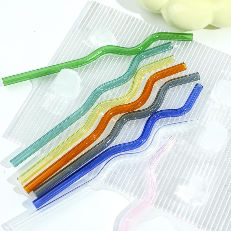 1Pc High Borosilicate Colorful Glass Straws Eco-Friendly Glass Wavy For Juice Cocktails Kitchen Party Bar Drinkware