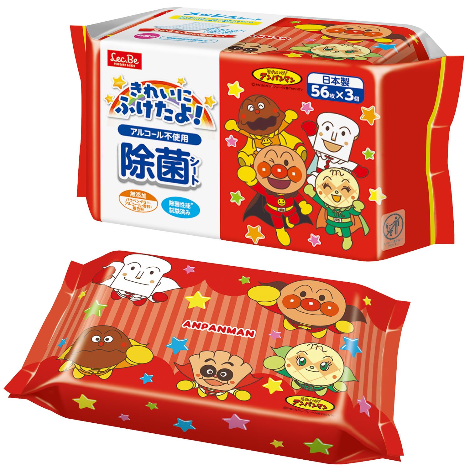 

LEC Anpanman Disinfecting Wipes sheets x 3 Made in Japan Weak Acid Tested for Disinfection Performance Non-Alcohol (56 packs) / /