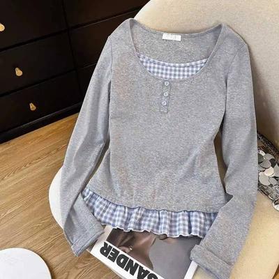 Damen Harajuku Vintage Spitze Langarmshirts Übergroßes T-Shirt