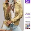 Spring 2025 Women's Colorblock Sequin Stand-Up Collar Jacket - European & American Fashion