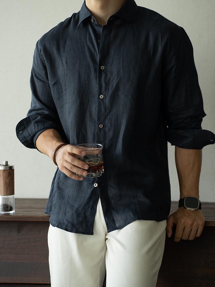 Men's Italian Linen Lightweight Long-Sleeve Shirt - Spring 2026 Casual, Old Money Style.