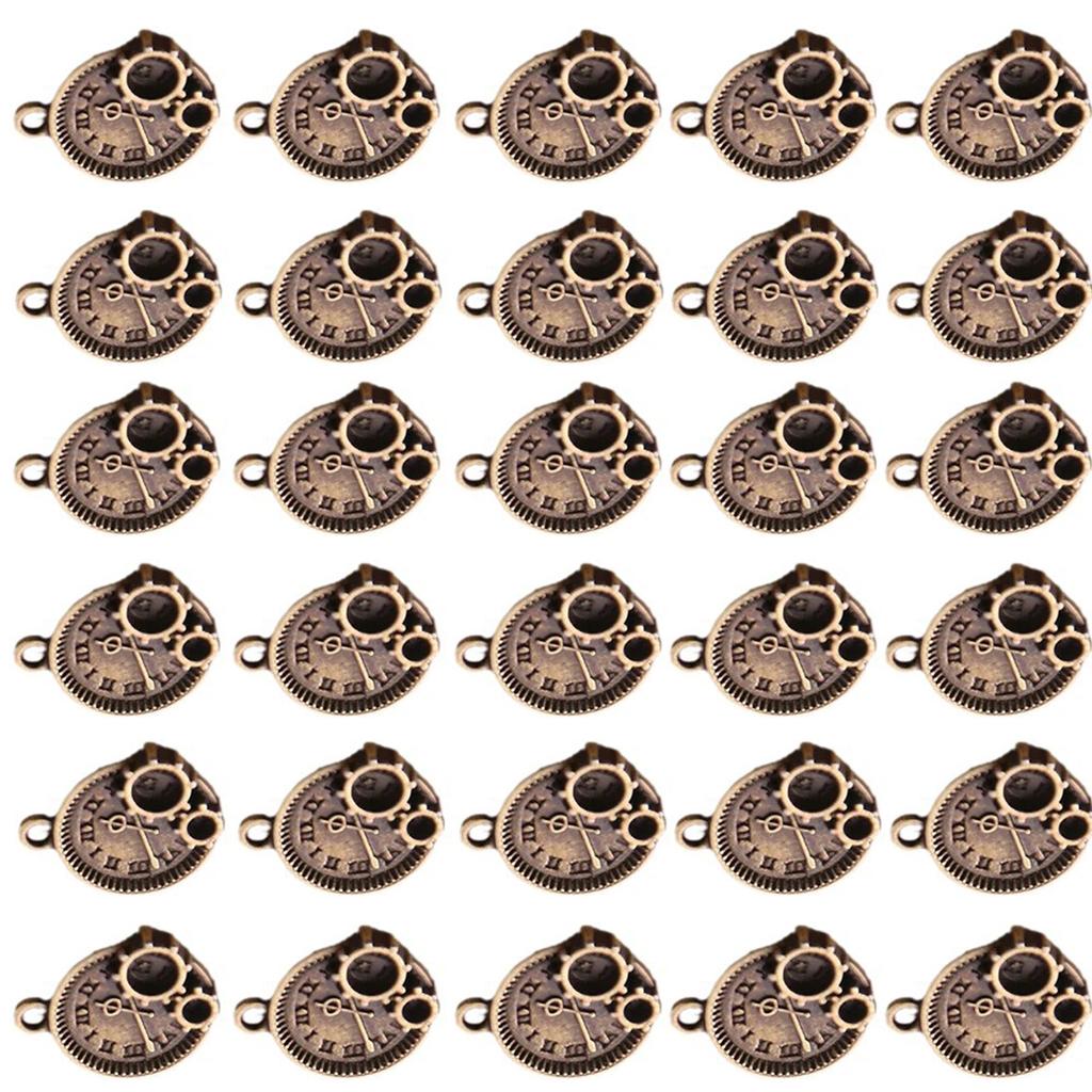 30pcs Vintage Style Alloy Clock Charms Adornments Fashionable Time Pendants For DIY Jewelry Making And Accessories