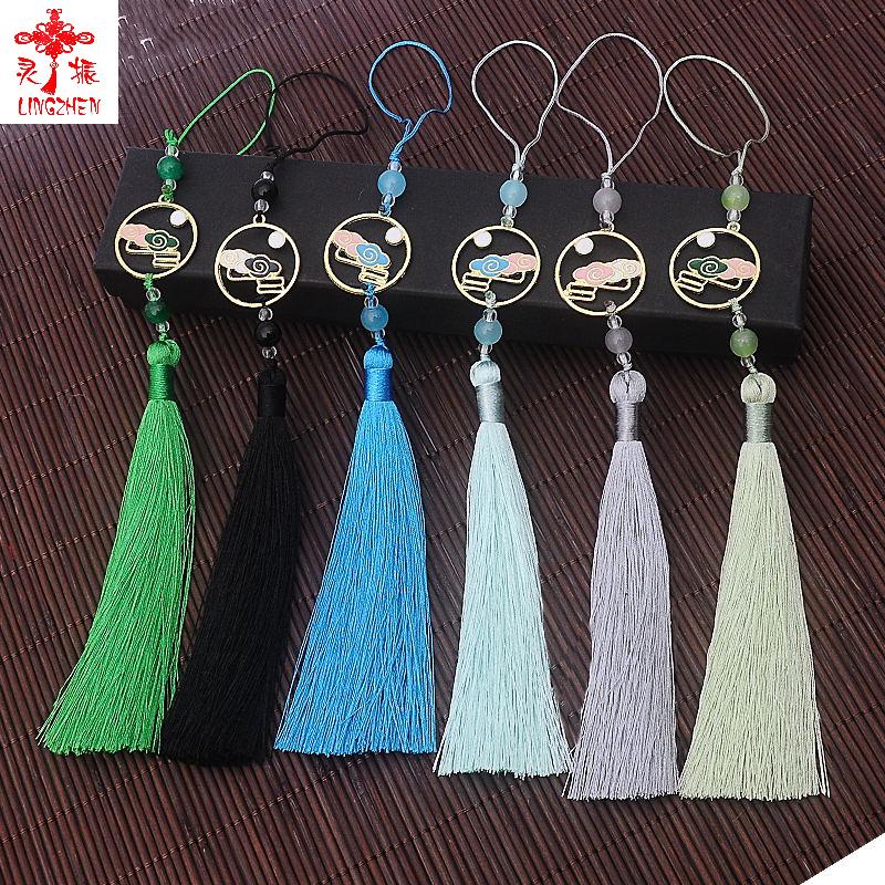 Colorful Clouds Chasing the Moon Tassel Pendant for Hanfu Qipao - 12CM Fan Lantern Jade Lapel Accessory