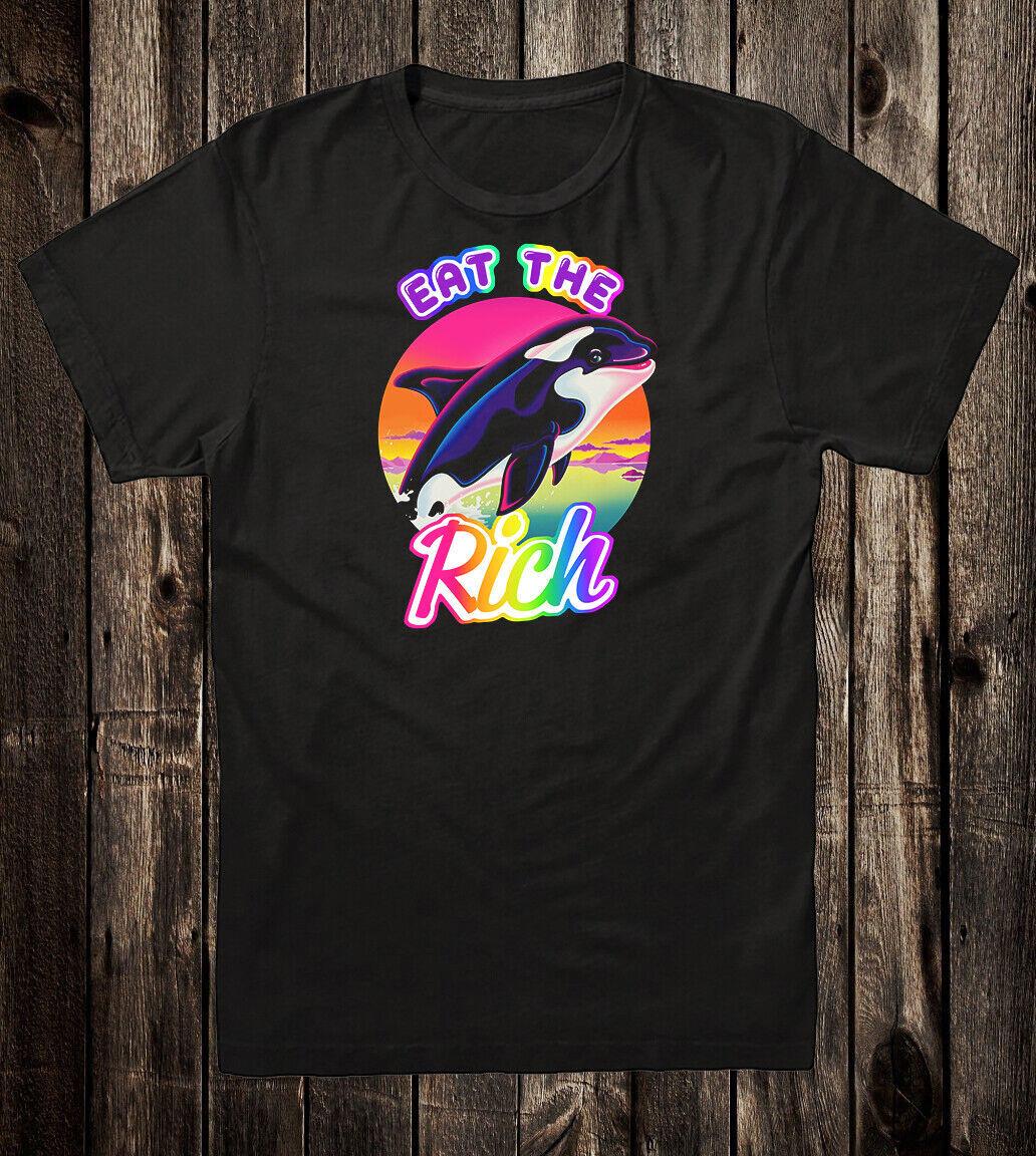 90s style Tee T Shirt Lisa Frank Inspired EAT THE RICH Orca Killer Whale Cute S