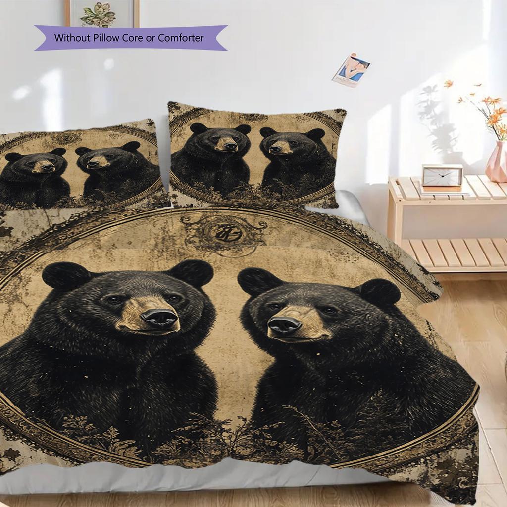 Black Bear Pattern Bedding Quilt Set Quilt Cover Pillowcase Home Decoration Birthday Gift (1 * duvet cover + 2 * pillowcase, without core)
