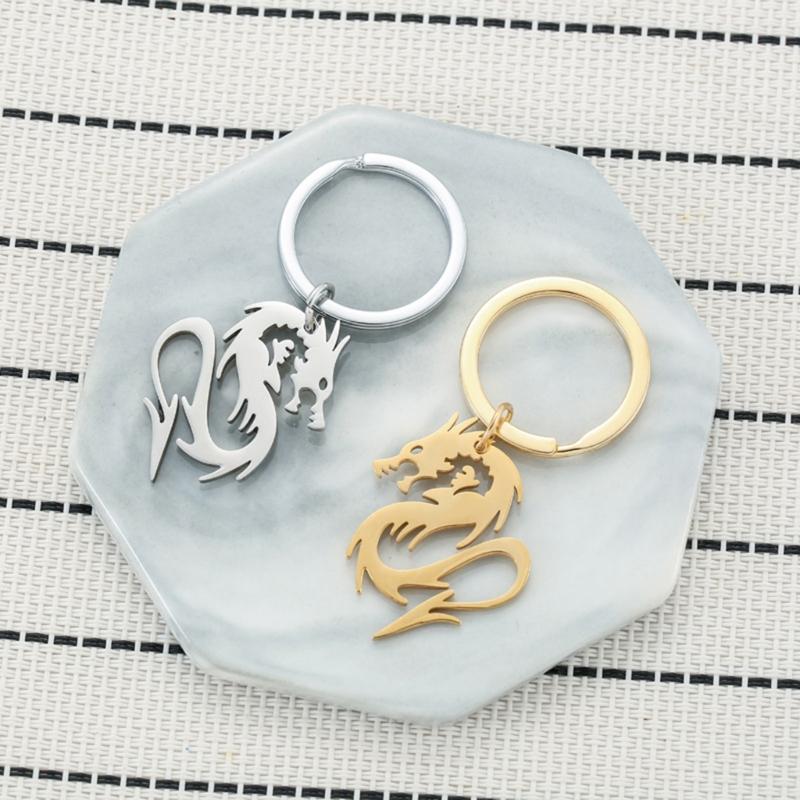Fashion Dragon Charm Keychain Stainless Steel Keyring Gold Silver Dragon Pendant Key Chain Car Keys Holder Bag Decor
