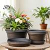 Modern Resin Planters Bulb Plant Pot with Saucer, 10 Inch 13 Wide Flowerpot Matte Finish Flower Pots Drainage Holes, Indoor Outdoor Planter for Tulips