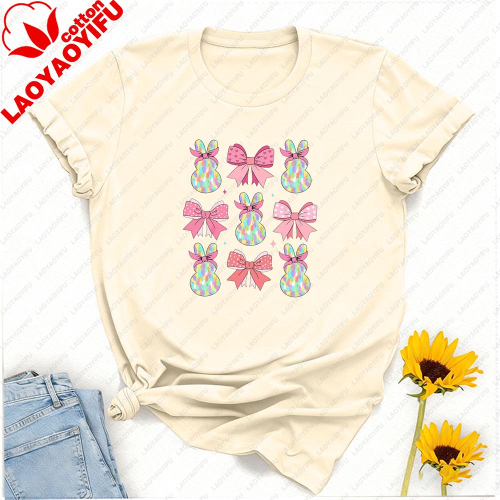 Cute Easter Bunny Pink Bows Coquette Aesthetic TShirt Unisex Crewneck Perfect for Spring Celebrations Family Easter Egg