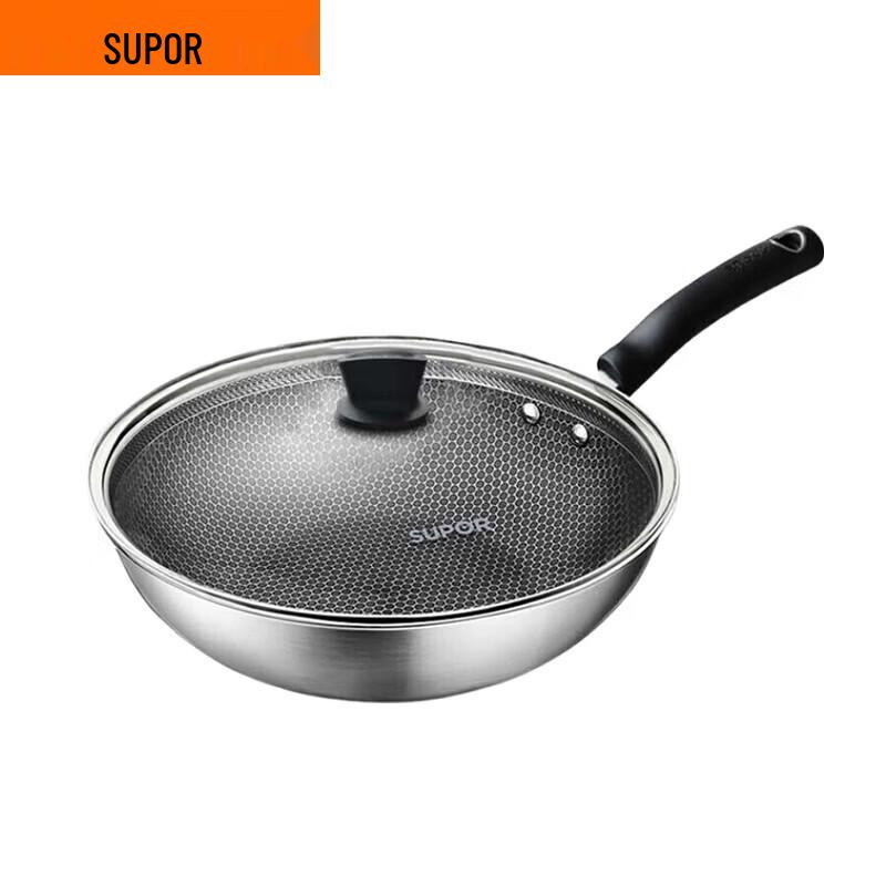SUPOR 30cm Flat-Bottom Honeycomb Stir-Fry Pan