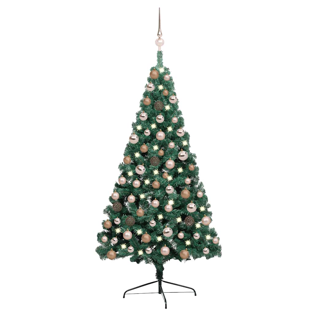 Vidaxl Choinka Z Lampkami I Bombkami, Połówka, Zielona, 120 Cm