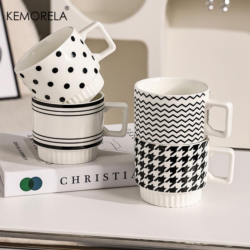 1PCS Nordic Style Ceramic Mug Suitable For Iced American Cappuccino Dot Mug Striped Coffee Tea Cup Stackable Office Water Cup