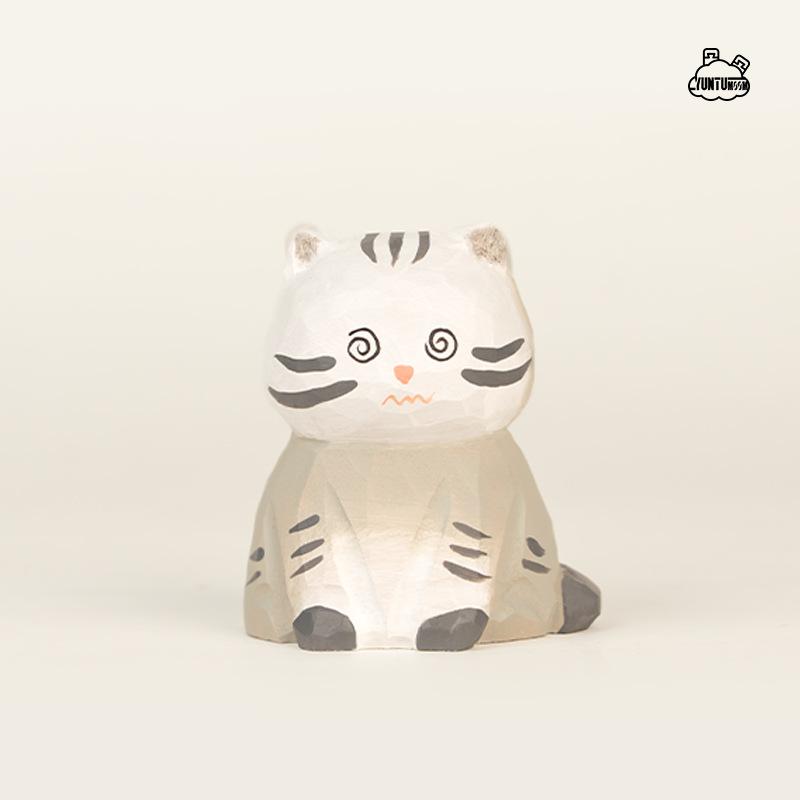 Figurină animal pisică din lemn sculptat pentru copii, ornament mic creativ de birou, decor pentru mașină, jucărie de scenă