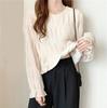 [SYitong] Shirt Blouse, Gathered Shirring Long Sleeve Chiffon Blouse, Lined, Sheer Sleeves, Lightweight Look, Frilled Shirt, Slimming Effect, Figure-F