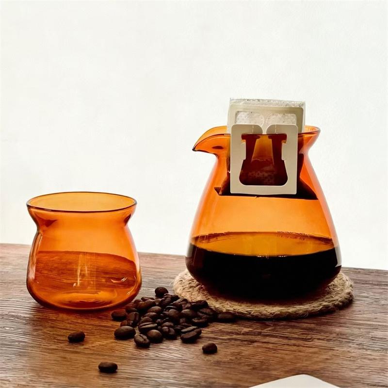 500ml Amber Color Hand-brewed Glass Coffee Pot Ice Coffee Sharing Pot 210ml Coffee Aroma Cup Hand Brewing Coffee Bariata Tools