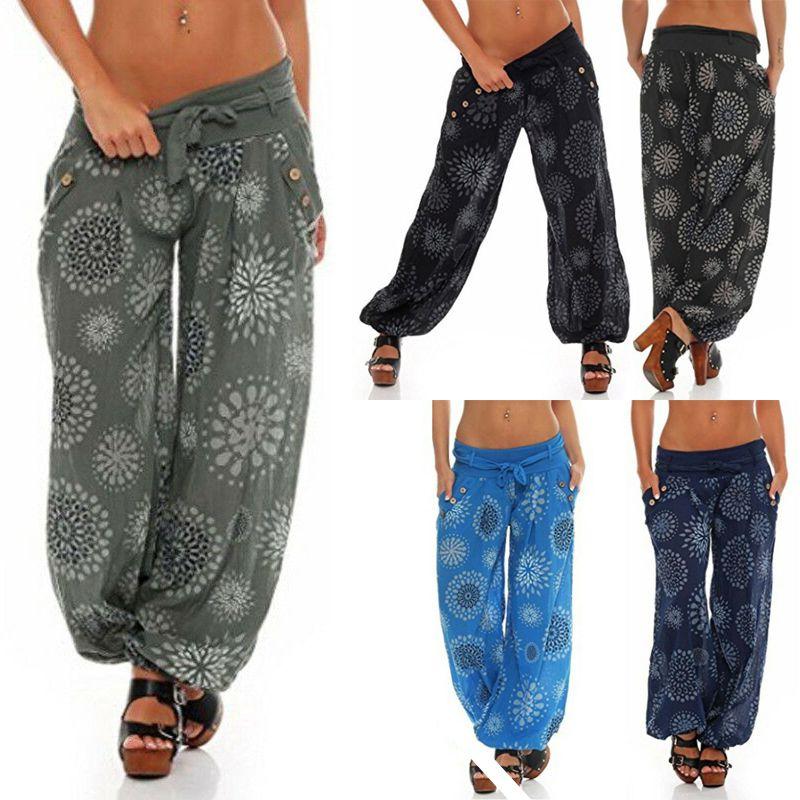 Boho Womens Aladdin Harem Yoga Pants With Elastic Waist And Loose Fit**