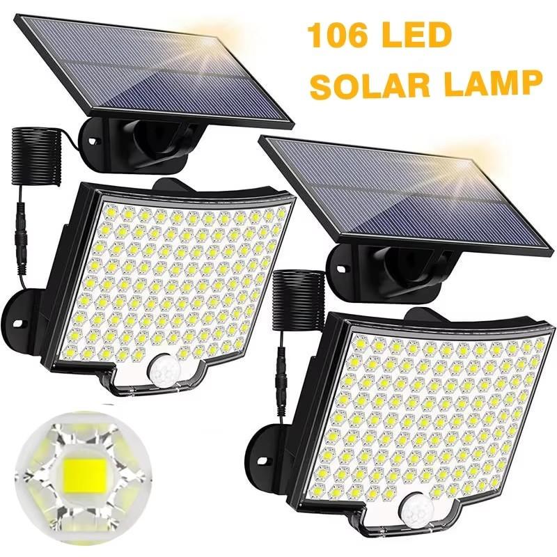 160/106 LED Solar Motion Light Outdoor Separate Panel Solar Flood Lights 3 Light Modes for Garden Garage Waterproof Wall Lights