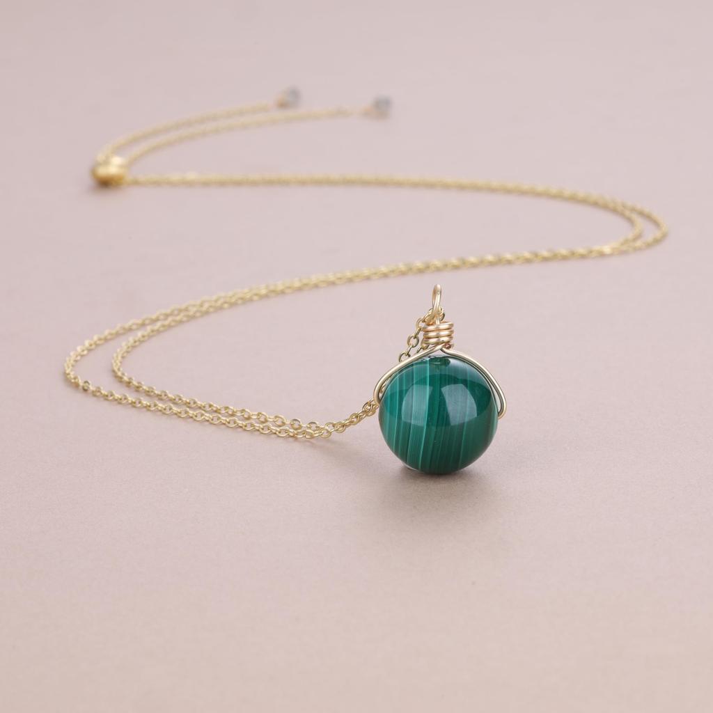 16mm Malachite Purifying Power Stone Necklace for Women [Koai]