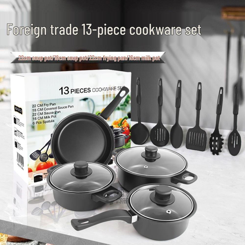 13-Piece Non-Stick Cookware Set: Soup Pot, Stew Pot, Frying Pan - Neutral Color