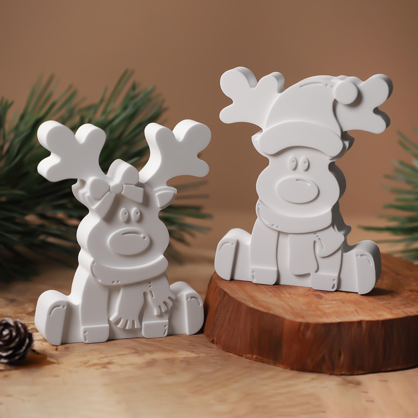 

3D Reindeer Silicone Mold DIY Handmade Creative Christmas Ornament Plaster Mold Cute Couple Deer Craft Gift Xmas Decor Supplies CN